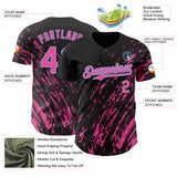 Custom Black Pink-Light Blue 3D Pattern Design Paint Stroke Grunge Streak Authentic Baseball Jersey