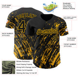 Custom Black Gold 3D Pattern Design Paint Stroke Grunge Streak Authentic Baseball Jersey