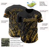 Custom Black Old Gold 3D Pattern Design Paint Stroke Grunge Streak Authentic Baseball Jersey