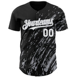 Custom Black White-Gray 3D Pattern Design Paint Stroke Grunge Streak Authentic Baseball Jersey