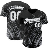 Custom Black White-Gray 3D Pattern Design Paint Stroke Grunge Streak Authentic Baseball Jersey