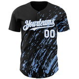 Custom Black White-Light Blue 3D Pattern Design Paint Stroke Grunge Streak Authentic Baseball Jersey