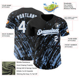 Custom Black White-Light Blue 3D Pattern Design Paint Stroke Grunge Streak Authentic Baseball Jersey