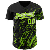 Custom Black Neon Green-White 3D Pattern Design Paint Stroke Grunge Streak Authentic Baseball Jersey