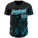 Custom Black Teal-White 3D Pattern Design Paint Stroke Grunge Streak Authentic Baseball Jersey