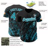 Custom Black Teal-White 3D Pattern Design Paint Stroke Grunge Streak Authentic Baseball Jersey