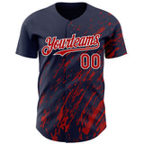 Custom Navy Red-White 3D Pattern Design Paint Stroke Grunge Streak Authentic Baseball Jersey