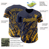 Custom Navy Gold 3D Pattern Design Paint Stroke Grunge Streak Authentic Baseball Jersey