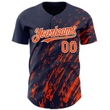 Custom Navy Orange-White 3D Pattern Design Paint Stroke Grunge Streak Authentic Baseball Jersey