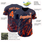 Custom Navy Orange-White 3D Pattern Design Paint Stroke Grunge Streak Authentic Baseball Jersey