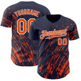Custom Navy Orange-White 3D Pattern Design Paint Stroke Grunge Streak Authentic Baseball Jersey