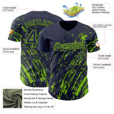 Custom Navy Neon Green 3D Pattern Design Paint Stroke Grunge Streak Authentic Baseball Jersey