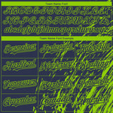 Custom Navy Neon Green 3D Pattern Design Paint Stroke Grunge Streak Authentic Baseball Jersey