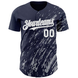 Custom Navy White-Gray 3D Pattern Design Paint Stroke Grunge Streak Authentic Baseball Jersey