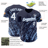 Custom Navy White-Light Blue 3D Pattern Design Paint Stroke Grunge Streak Authentic Baseball Jersey