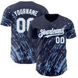 Custom Navy White-Light Blue 3D Pattern Design Paint Stroke Grunge Streak Authentic Baseball Jersey