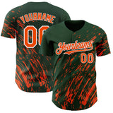 Custom Green Orange-White 3D Pattern Design Paint Stroke Grunge Streak Authentic Baseball Jersey