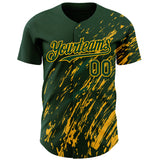 Custom Green Gold 3D Pattern Design Paint Stroke Grunge Streak Authentic Baseball Jersey
