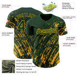 Custom Green Gold 3D Pattern Design Paint Stroke Grunge Streak Authentic Baseball Jersey