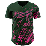 Custom Green Pink 3D Pattern Design Paint Stroke Grunge Streak Authentic Baseball Jersey