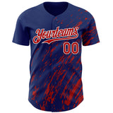 Custom Royal Red-White 3D Pattern Design Paint Stroke Grunge Streak Authentic Baseball Jersey