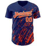 Custom Royal Orange-White 3D Pattern Design Paint Stroke Grunge Streak Authentic Baseball Jersey
