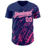 Custom Royal Pink-White 3D Pattern Design Paint Stroke Grunge Streak Authentic Baseball Jersey