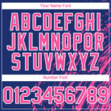 Custom Royal Pink-White 3D Pattern Design Paint Stroke Grunge Streak Authentic Baseball Jersey