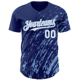 Custom Royal White-Light Blue 3D Pattern Design Paint Stroke Grunge Streak Authentic Baseball Jersey
