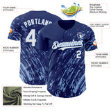 Custom Royal White-Light Blue 3D Pattern Design Paint Stroke Grunge Streak Authentic Baseball Jersey