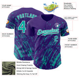 Custom Purple Aqua-White 3D Pattern Design Paint Stroke Grunge Streak Authentic Baseball Jersey