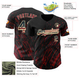 Custom Black Vintage USA Flag Crimson-Cream 3D Pattern Design Paint Stroke Grunge Streak Authentic Baseball Jersey
