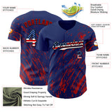 Custom Royal USA Flag Red-Black 3D Pattern Design Paint Stroke Grunge Streak Authentic Baseball Jersey