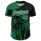Custom Black Kelly Green-White 3D Pattern Design Hawaii Palm Trees Tropical Coconut Authentic Baseball Jersey