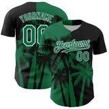 Custom Black Kelly Green-White 3D Pattern Design Hawaii Palm Trees Tropical Coconut Authentic Baseball Jersey
