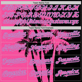 Custom Black Pink-Light Blue 3D Pattern Design Hawaii Palm Trees Tropical Coconut Authentic Baseball Jersey