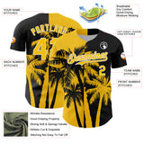 Custom Black Yellow-White 3D Pattern Design Hawaii Palm Trees Tropical Coconut Authentic Baseball Jersey