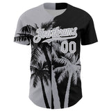 Custom Black Gray-White 3D Pattern Design Hawaii Palm Trees Tropical Coconut Authentic Baseball Jersey