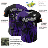 Custom Black Purple-White 3D Pattern Design Hawaii Palm Trees Tropical Coconut Authentic Baseball Jersey