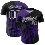 Custom Black Purple-White 3D Pattern Design Hawaii Palm Trees Tropical Coconut Authentic Baseball Jersey