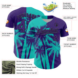 Custom Purple Aqua-Black 3D Pattern Design Hawaii Palm Trees Tropical Coconut Authentic Baseball Jersey