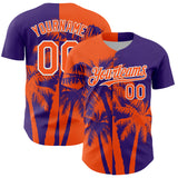 Custom Purple Orange-White 3D Pattern Design Hawaii Palm Trees Tropical Coconut Authentic Baseball Jersey