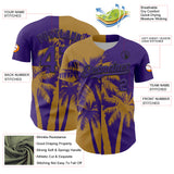 Custom Purple Old Gold-Black 3D Pattern Design Hawaii Palm Trees Tropical Coconut Authentic Baseball Jersey