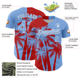 Custom Light Blue Red-White 3D Pattern Design Hawaii Palm Trees Tropical Coconut Authentic Baseball Jersey