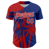 Custom Royal Red-White 3D Pattern Design Hawaii Palm Trees Tropical Coconut Authentic Baseball Jersey
