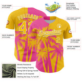 Custom Yellow Pink-White 3D Pattern Design Hawaii Palm Trees Tropical Coconut Authentic Baseball Jersey