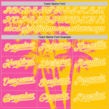 Custom Yellow Pink-White 3D Pattern Design Hawaii Palm Trees Tropical Coconut Authentic Baseball Jersey