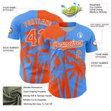 Custom Electric Blue Orange-White 3D Pattern Design Hawaii Palm Trees Tropical Coconut Authentic Baseball Jersey