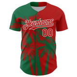 Custom Red Kelly Green-White 3D Pattern Design Hawaii Palm Trees Tropical Coconut Authentic Baseball Jersey