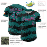 Custom Teal Black-Pink 3D Pattern Design Paint Splash Stripe Authentic Baseball Jersey